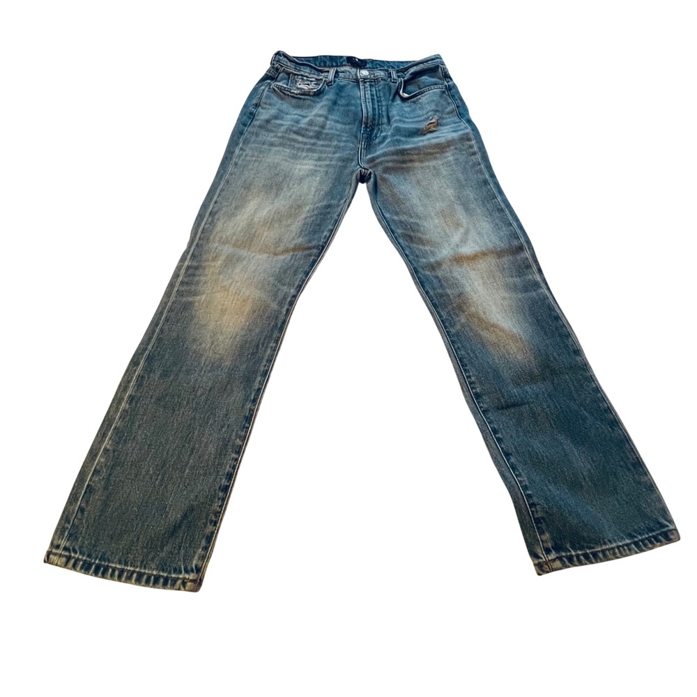 7 For All Mankind Straight Leg Jeans Womens 30 Blue Good Distressed High Rise